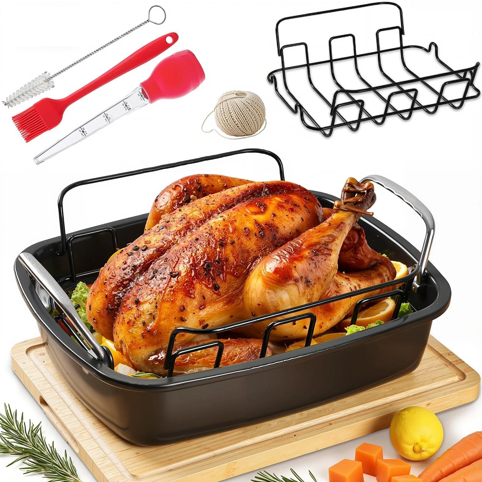 Large Nonstick Roasting Pan Kit with Rack 17x13 Inch Includes Baster, Pastry...
Opens in a new windo