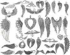 Assorted Angel Wings Feathers punk Charm Pendant Connector for DIY Jewelry...