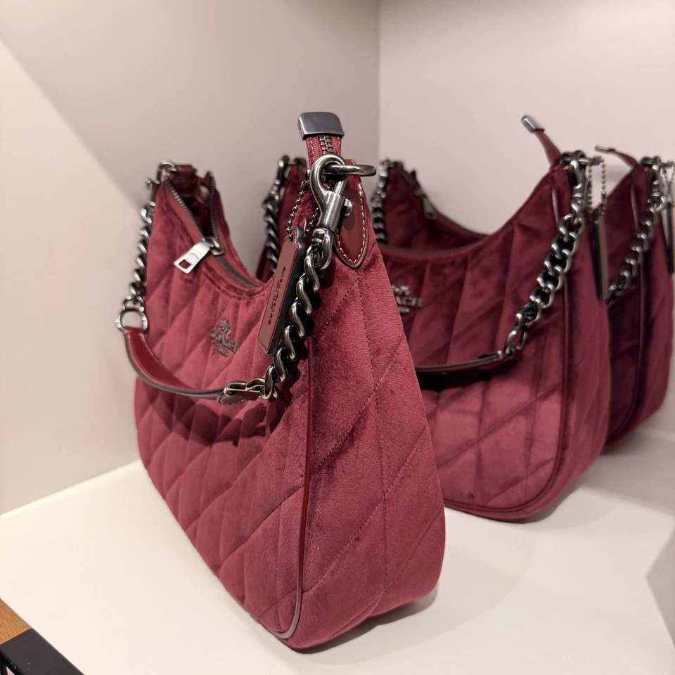 蔻驰Teri水饺包有机棉绗缝CCW69天鹅绒/金属/Burgun — 第 2/4 张图片