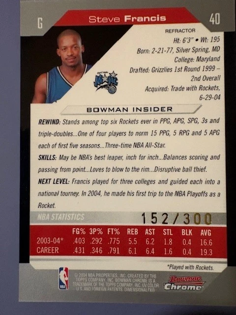 2004-05 Steve Francis Bowman Chrome - 152/300 - Image 2 of 2