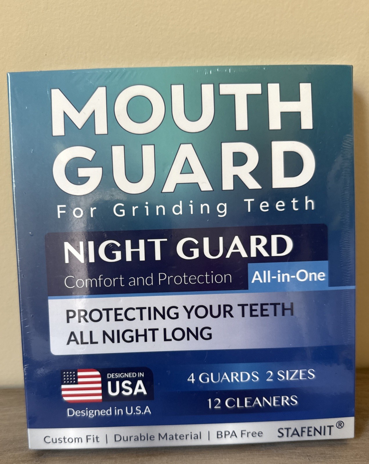 4 Mouth Guards for Grinding Teeth Night Guard 4 Guards , 2 Sizes 12 Cleaners