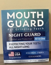 4 Mouth Guards for Grinding Teeth Night Guard 4 Guards , 2 Sizes 12 Cleaners