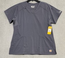Carhartt Force Modern Fit Twill V-neck top Scrub Shirt Womens Large NEW Gray