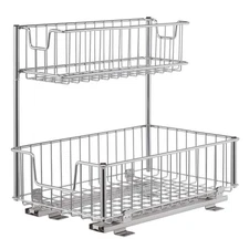 TRINITY Kitchen Sliding Undersink Organizer Chrome Steel 2-Tier 50lb Capacity