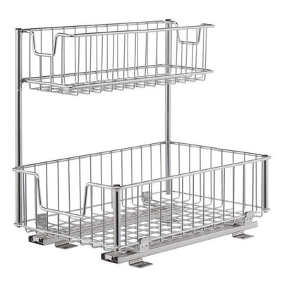 TRINITY Kitchen Sliding Undersink Organizer Chrome Steel 2-Tier 50lb Capacity