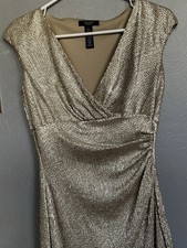 Chaps Women’s Gold Shimmer Sleeveless Wrap Dress Size 2 Elegant Party Cocktail