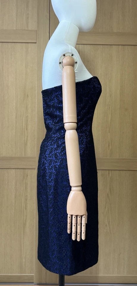 Vestido de Cóctel Gina Fratini Vintage Azul Encaje Sin Tirantes Reino Unido 6 Hecho en Inglaterra Foto 4 de 4