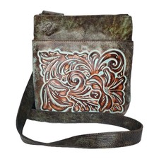 Patrcia Nash Granada Turquoise Tooled Leather Crossbody Purse Brown