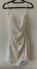 NWT Fashion Nova Angelic Aura Sequin Mini Dress White XL Cowl Neck Adjust Straps