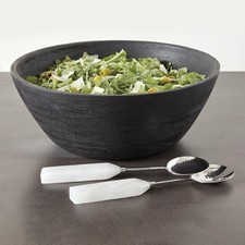 Stunning Huge 15"D x 6"H Mango Wood Salad Bowl MSRP 99 Statement Piece Black