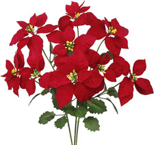 3 Pcs Christmas Flowers Red Artificial Poinsettia Bushes Christmas Poinsettia Br