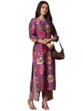 GoSriKi Women's Rayon Blend Straight Printed Kurta with Pant