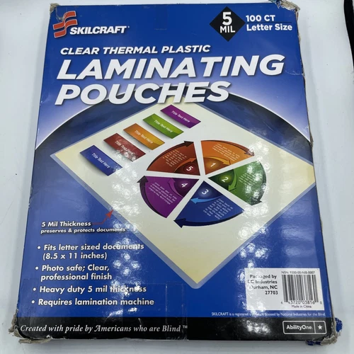 100 PACK Skilcraft Thermal Laminating Pouches 5 mil Letter 8.5" x 11" Clear - Picture 1 of 5