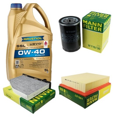 MANN Inspektionspaket 5L RAVENOL SSL 0W-40 für VW Golf IV Cabriolet 2.0
