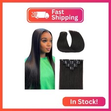  1B Clip In Hair Extensions Real Human Hair 16 Inch 1B Natural Straight Wave Cli