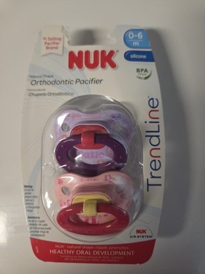 New NUK 2 Pack Latex Baby Pacifiers 0-6 Months Orthodontic Pink Girls Trendline