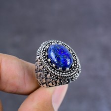 Lapis Lazuli Gemstone Handmade 925 Sterling Silver Jewelry Ring Size 8 n334