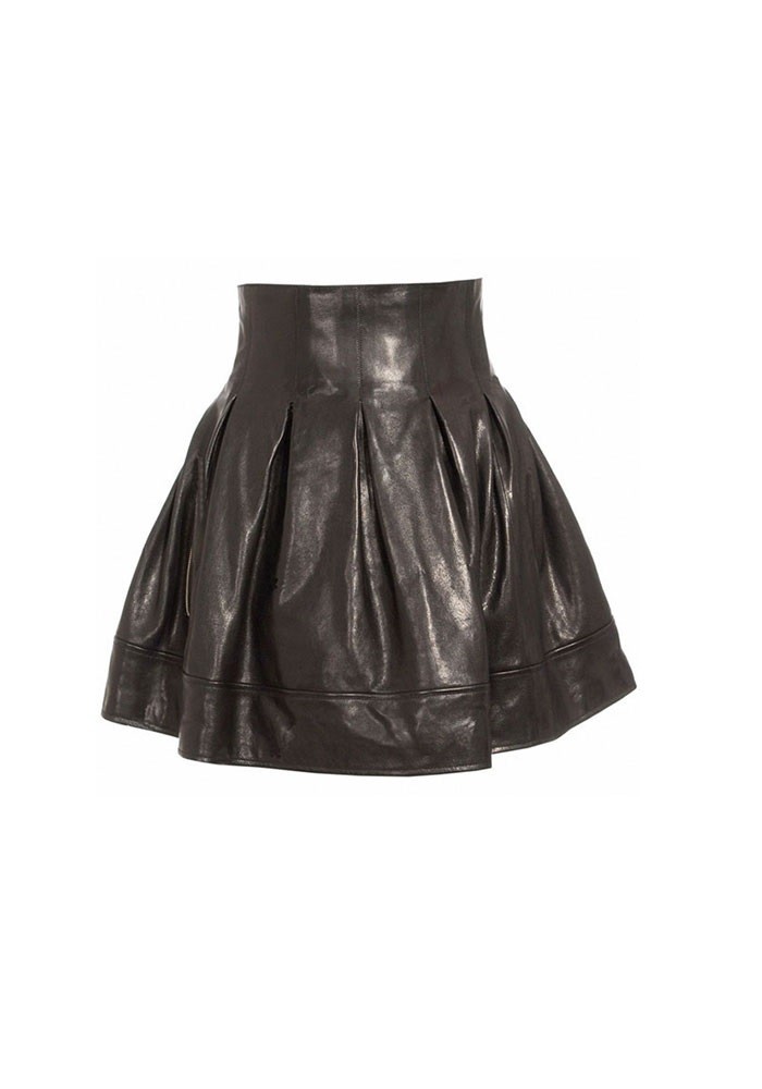 Black Lambskin High Waisted Skater Skirt for Party & Outwear WLSK8a