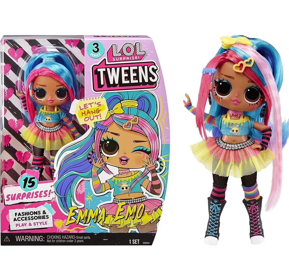 LOL TWEENS Emma Emo Fashion Doll Set Splatters Sister Omg 15 Surprises  Series 3