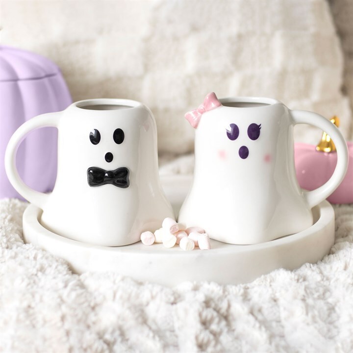 Mr and Mrs Boo Ghost Shaped Mug Set | Novelty Halloween Gift