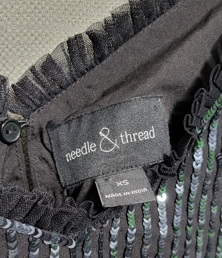 NEEDLE & THREAD Gloss Sequin Cami Top with Ruffle Trim Black XS - VGC - Image 3 of 4