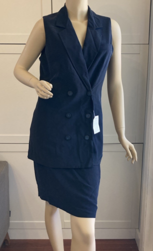 NWT Vtg 90s Hugo Buscati Victoria's Secret Sz 8 Navy Blue Sleeveless Skirt Suit - Picture 4 of 10