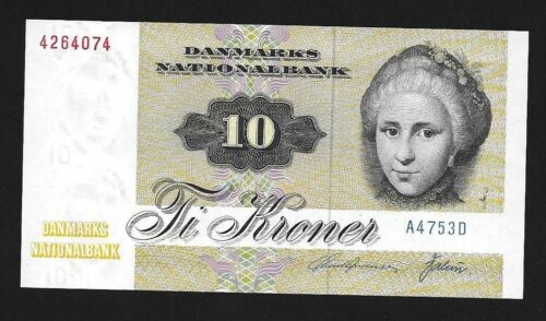 Dänemark 1975 10 Kronen Banknote SELTEN P48d A4 Präfix Edelstein unzirkuliert - Bild 1 von 2