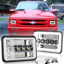 For Chevy S10 Blazer 1995-1997 Pair 4x6" LED Headlights Hi-Lo DRL Turn Signal