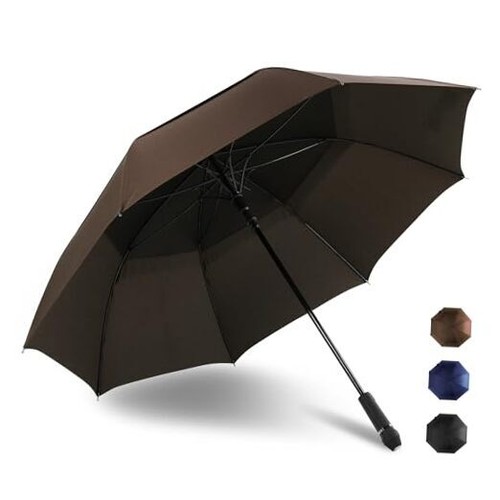 62 Inch Arc Umbrella Double Layer Vented Big Windproof Waterproof Brown