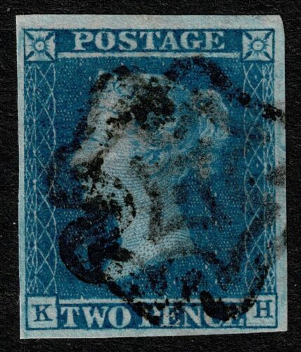 1841 2d Blue Pl 3 KH 4m Fine Kilmarnock Maltański krzyż drobno używany kot. £2,750,00 - Zdjęcie 1 z 1