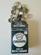 Vintage Box of 144 CROWN Silver Beer Bottle Caps (b65)