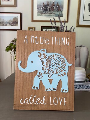 Elefant Bilderbox Holz Leinwand 3D Ausschnitt Kind Liebe Wandbehang Kunst Holz