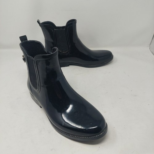 Michael Kors Black Rubber Chelsea Pull On Booties Rain Ankle Boots Preppy Sz 10 - Picture 12 of 12
