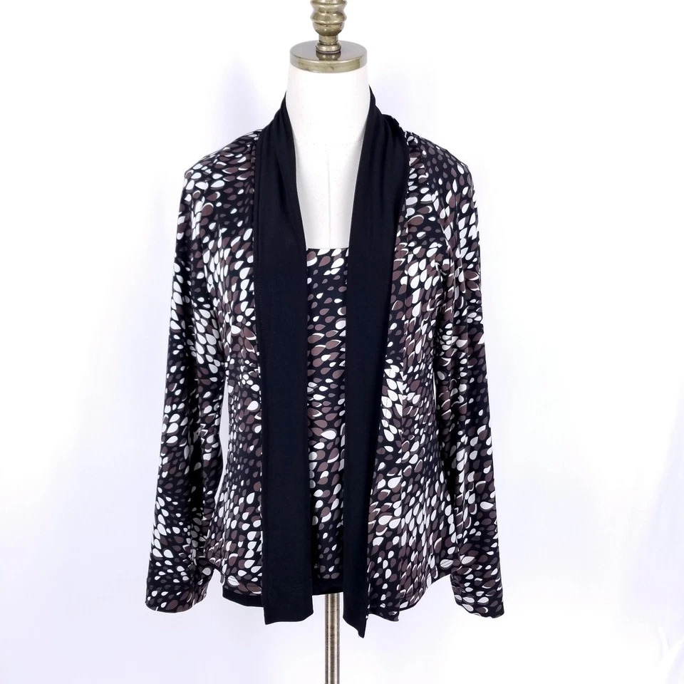 NWOT Travel Smith 2pc Reversible Tank & Jacket Size S Black Brown Floral Petals Foto 2 de 4