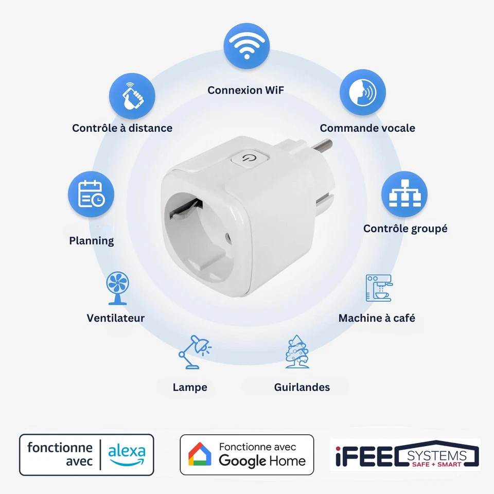 Lot de 8 Prise Connectée WiFi Intelligente Compatible Alexa Google 16A iFEEL - Photo 3/4