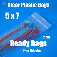 100 5x7 Zip Seal Bags 2 mil Poly Reclosable Bag 5" x 7" Zipper Top Seal Lock 2ML
