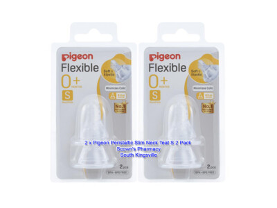 2 x Pigeon Peristaltic Slim Neck Teat BPA & BPS Free - Size S - 0+ Months 2 Pcs