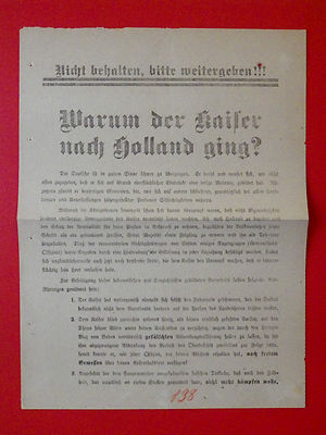 Old leaflet why the Emperor went to Holland? circa 1919 ( 7085