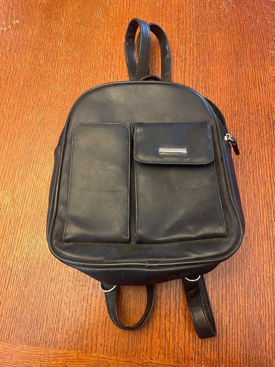 Bocelli Black Vinyl Backpack Vintage 90s Multi Pocket Flap Rucksack Bag RepairI Preowned Small Black Vinyl Bocelli Backpack | eBay main image 2