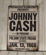 Johnny Cash Live in Concert Poster Tin Metal Sign Folsom Prison Vintage Style CD