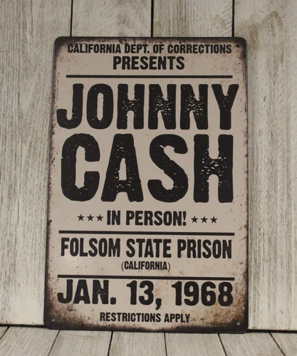 Johnny Cash Live in Concert Poster Tin Metal Sign Folsom Prison Vintage Style CD