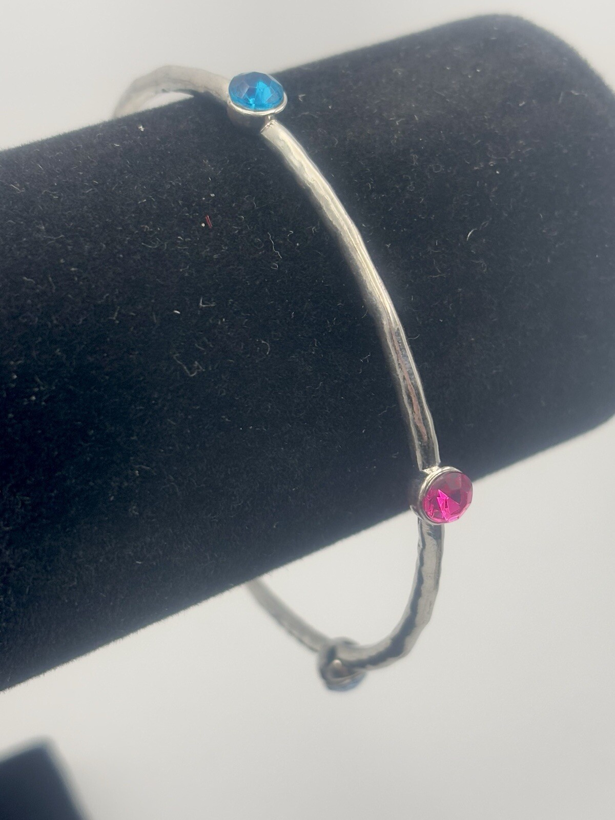 Multi-Stone Bangle Round Cut Silver Tone Blue Pin… - image 1