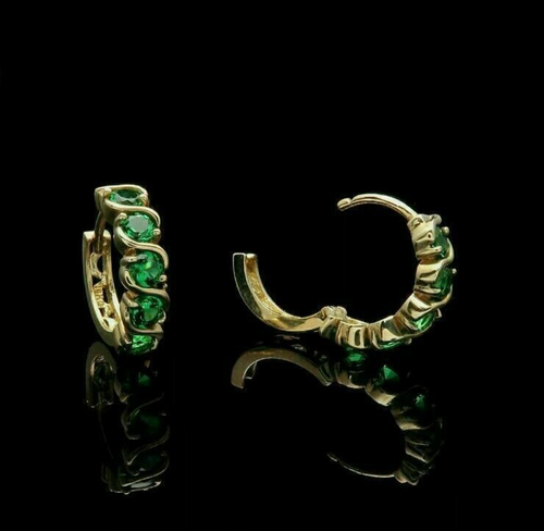 2CT Round Cut Lab Created Emerald Women's Pretty Earrings 14K Yellow Gold Plated - Picture 2 of 4