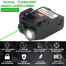 Pistol Green Laser Sight Flashlight Strobe Light USB Rechargeable Picatinny Rail