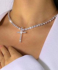 Rhinestone Cross Charm Necklace.