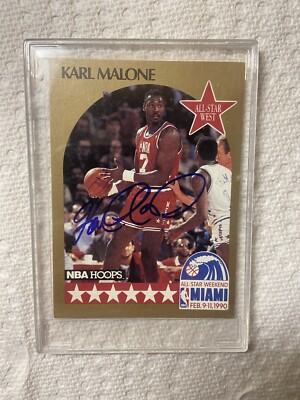 KARL MALONE AUTO 1990 NBA HOOPS - ALL STAR WEEKEND #21 HOF 