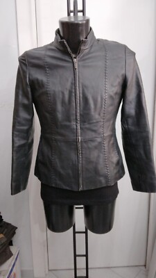 Conbipel Men's Genuine Leather Jacket Size 46 Black XYM737L