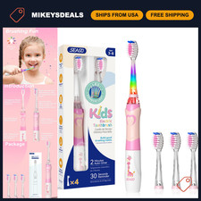 Kids Electric Toothbrush with Timer & LED Light, AAA-Powered, 4 Brush Heads