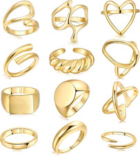 FAXHION 12PCS Gold Stackable Rings Set for Women, 18K Gold Plated Open Stacking