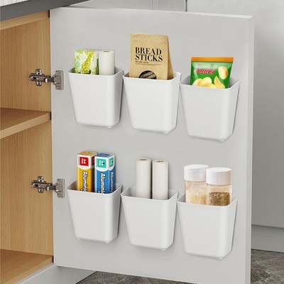 6 Pack Kitchen Cabinet Door Storage Box, Self Adhesive Wall Mounted Storage O...